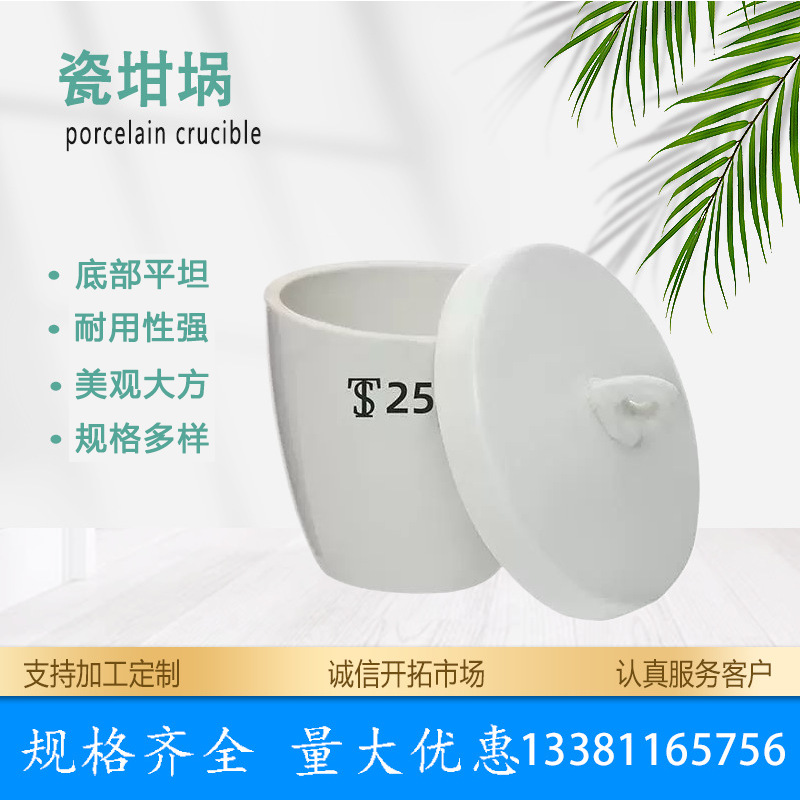 陶瓷坩埚带盖坩埚加厚料耐高温瓷质器皿实验室坩锅 20 25 30 40ml