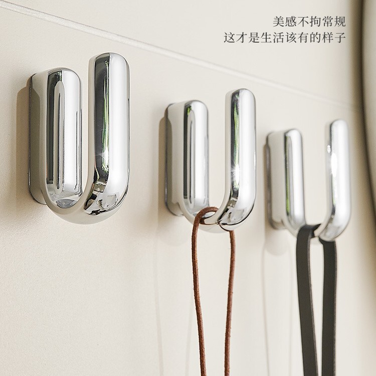 Copper Adhesive Hooks, No-Drill Dormitory Chrome Wall Hooks, Traceless Kitchen and Bathroom Door Hooks for Hanging Clothes