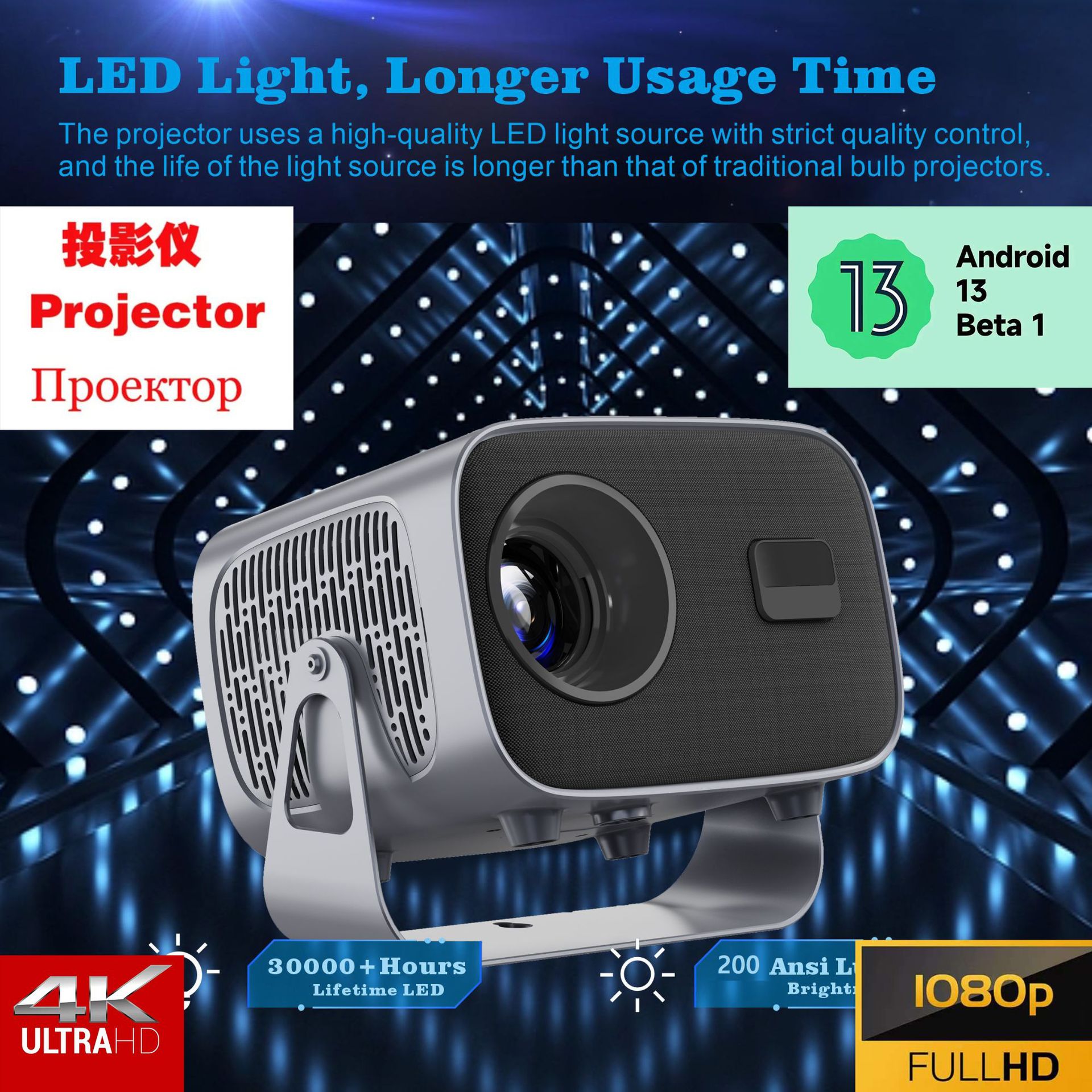 Cross-Border New Autofocus A10 4K High-Definition Wifi Android Smart Theater Portable Mini Foreign Trade Projector