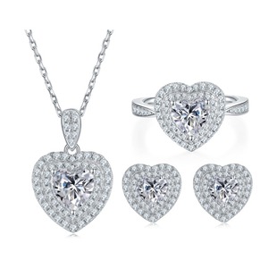 S925 Sterling Silver Jewelry suit Women's Three-Piece Set 1 karat Moissanite Heart-Shaped 18K Gold Plated Ring Earrings Necklace