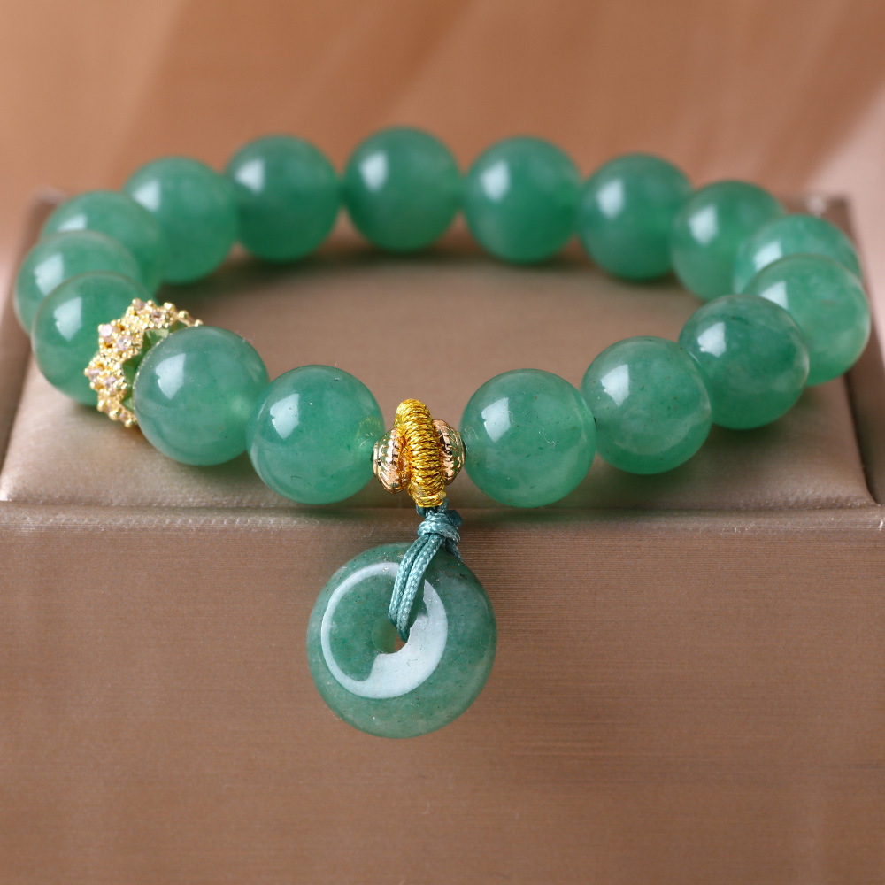 Pulsera verde Dongling 10mm cuentas de un solo anillo de pulsera de la tendencia nacional antiguo estilo de seguridad pulsera de hebilla de moda pequeña fresca