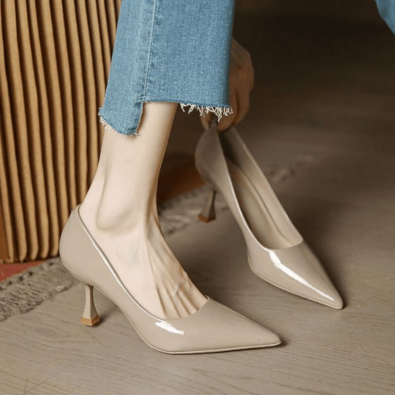 New Stylish Nude Gray High Heels, New Women's Pointed-Toe Versatile Single Shoes, New Shoes New Stylish Nude Gray High Heels, New Women's Pointed-Toe Versatile Single Shoes, New Shoes