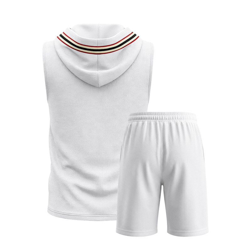 Men's Summer Hooded Vest And Shorts Set, Casual Loose Fit Breathable Athletic Two-Piece Outfit With Color Block Design_viptrois.com