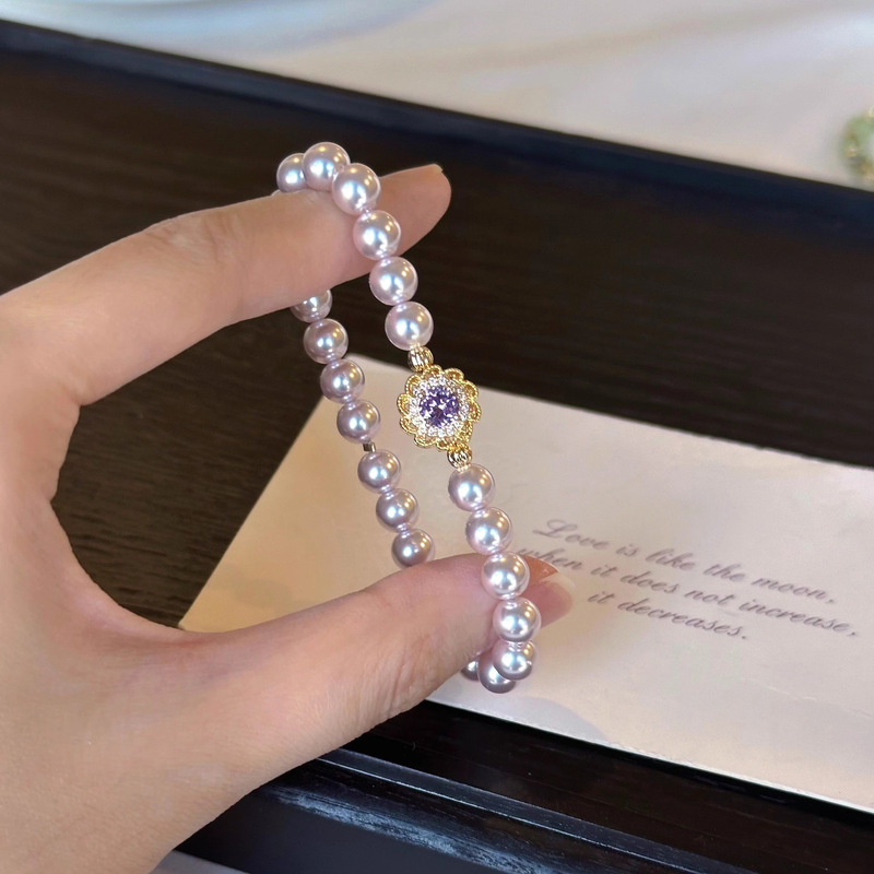 Monet's Garden Perfectly Round Manta Rose Pearl Colorful Flower Bracelet for Women, High-End and Unique Jewelry