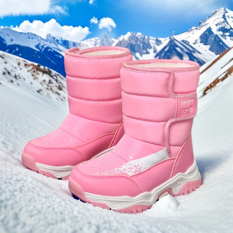 Cross-border Boys' Snow Boots Winter fleece-lined Thickened Warm Girls' Middle Boots Cotton Shoes Outdoor Casual Cotton Shoes