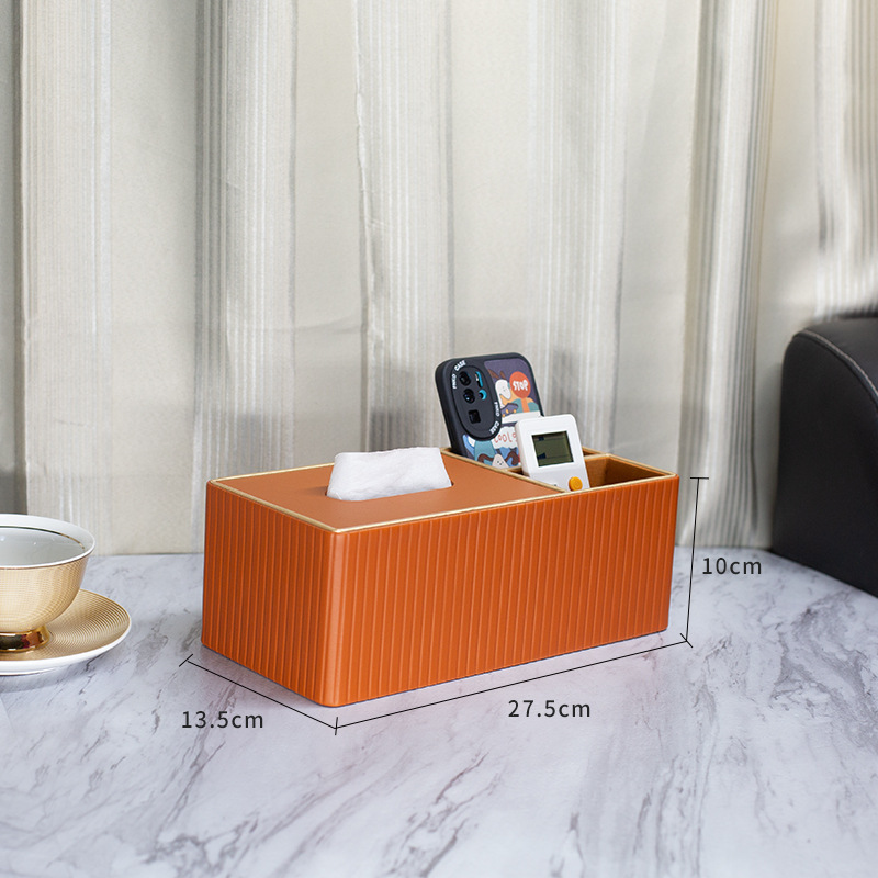 Caja de tejido de cuero del hogar Luz de lujo sala de estar Hotel comercial multi-función caja de tejido impresión caja de almacenamiento de control remoto