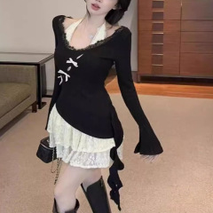 纯欲风套装裙女2025新款春秋穿搭一整套蕾丝边上衣设计感两件套