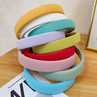 韩国少女头饰 简约纯色海绵发箍 百搭糖果色缎面头箍洗脸压发发卡|ru