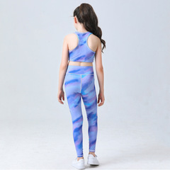 新款歐美外貿出口跨境女孩兒童瑜伽服套裝運動短背心緊健身印花褲