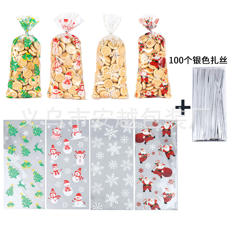Nuevo en stock OPP Navidad invierno viejo copo de nieve árbol celofán bolsa de regalo de vacaciones bolsa de galletas bolsa de dulces