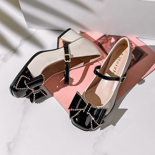  New Plus Size French Mary Jane Shoes with Thick Heels for Women - Spring and Autumn One-Piece High Heels (Size 41-43)