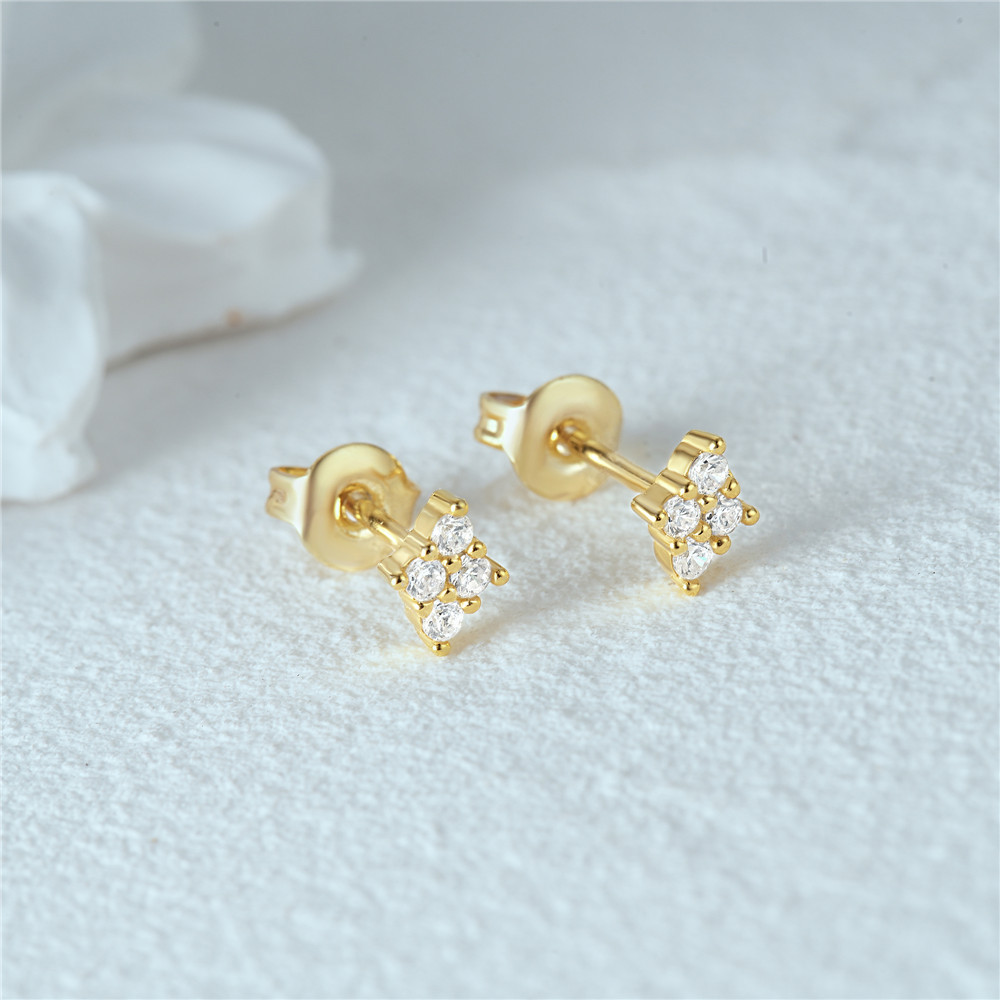 1 Pair Simple Style Cactus Moon Flower Plating Inlay Sterling Silver Zircon 18k Gold Plated Ear Studs display picture 6