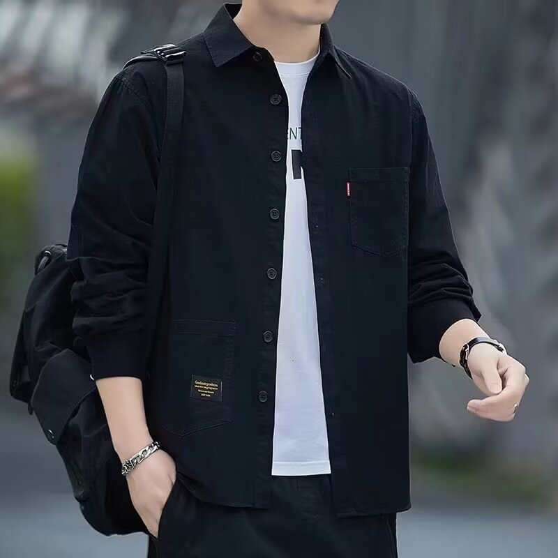 New Loose Casual Men's Long-sleeved Shirt Retro Japanese Style Shirt Jacket Men's Spring and Summer plus size All-match Shirt