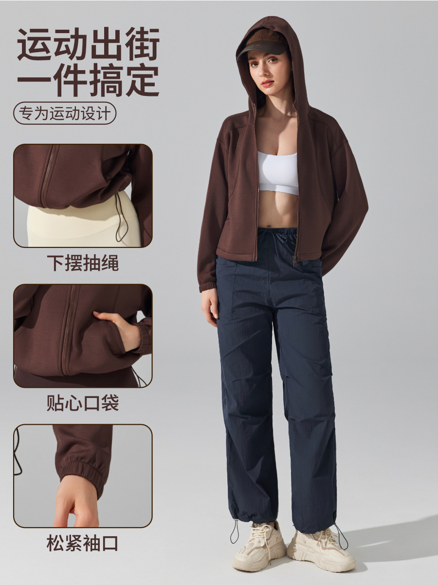 Otoño e invierno cardigan con cremallera con capucha chaqueta de yoga para mujer casual suelto suéter cálido para correr fitness top deportivo image 3