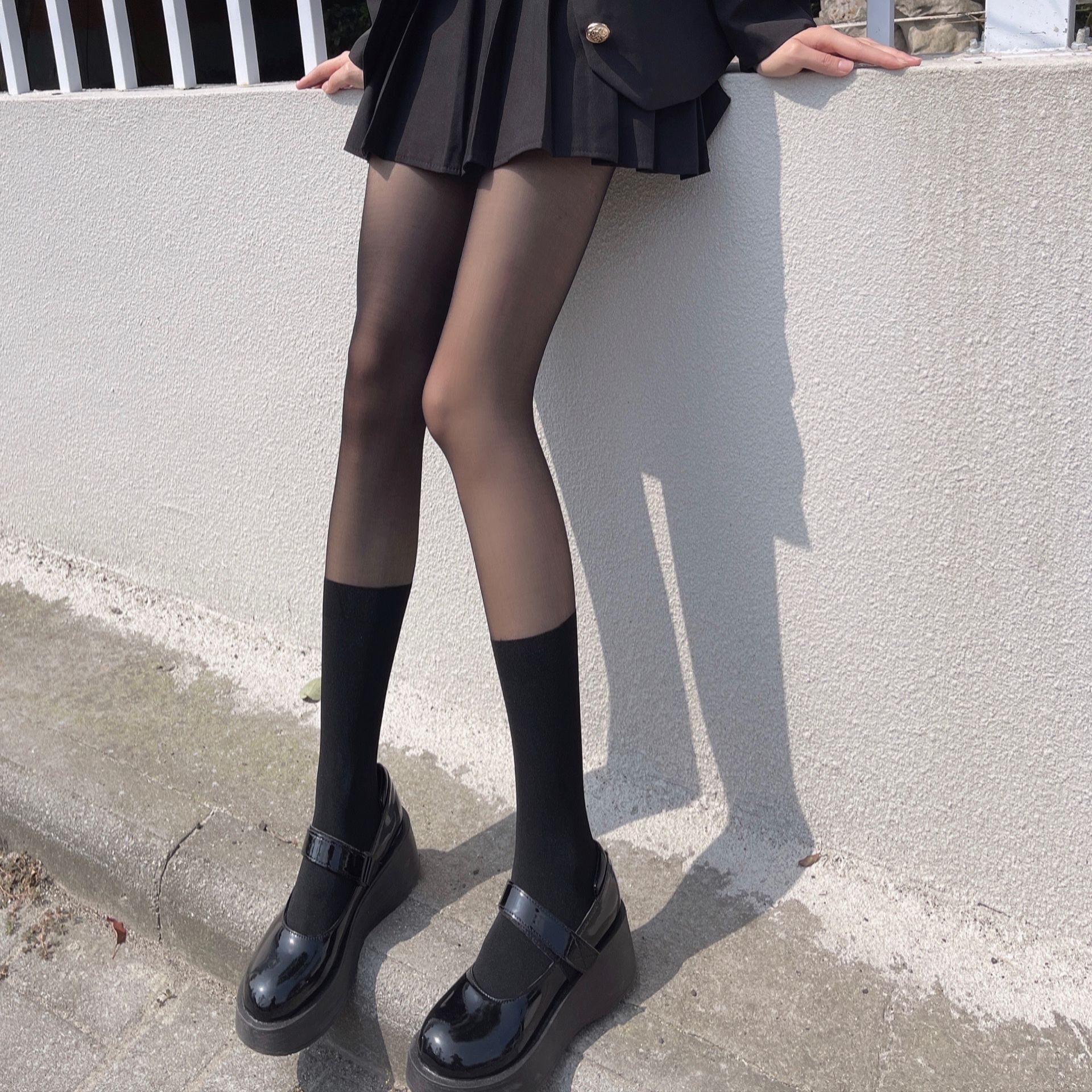 辣妹性感拼接黑丝显瘦薄款丝袜打底袜 黑色春夏连裤袜小腿袜jk潮-阿里巴巴