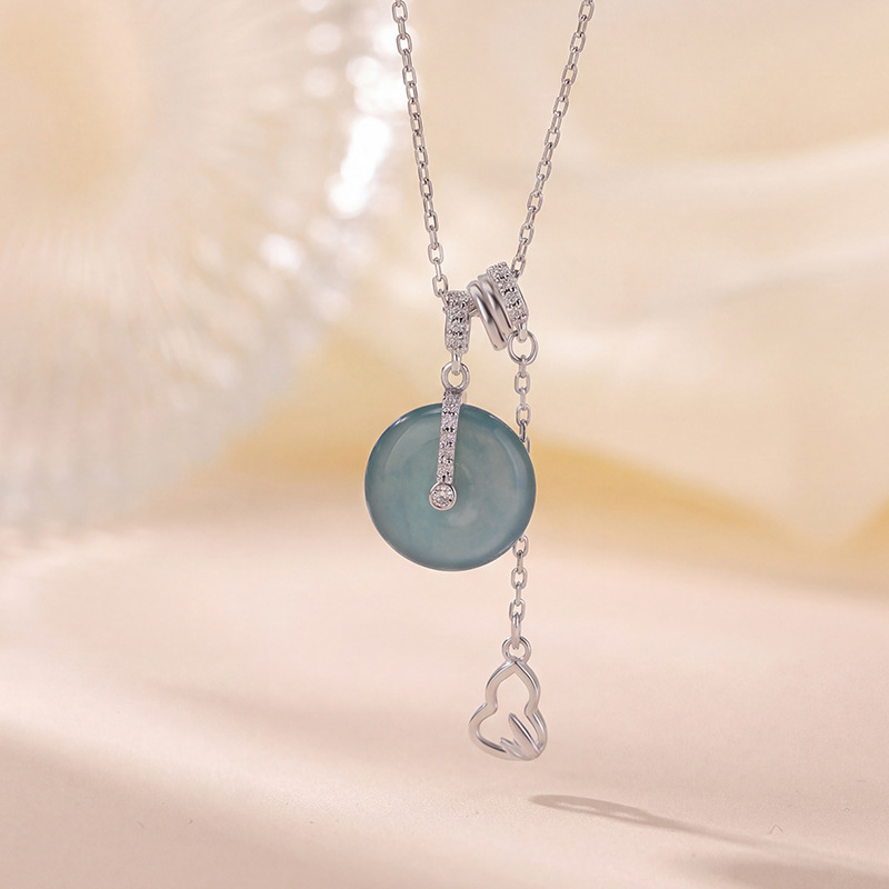 Dây chuyền bạc S925 mặt ngọc bích tự nhiên hình khóa an toàn — Bộ chuỗi