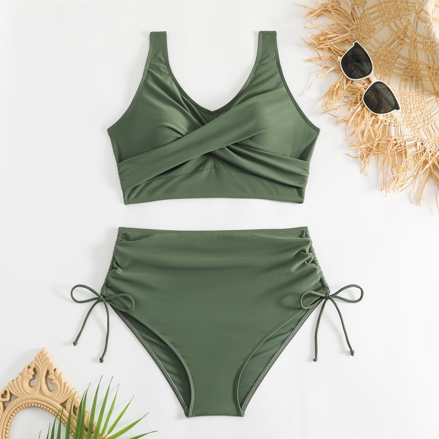 Bikini de Talle Alto con Tiras Cruzadas de Nailon, Sin Mangas, para Natación image 17