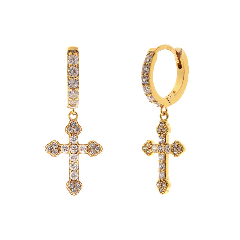European And American Geometric Cross Earrings Cross-border Hot Sale Diamond-studded Copper Earrings display picture 1