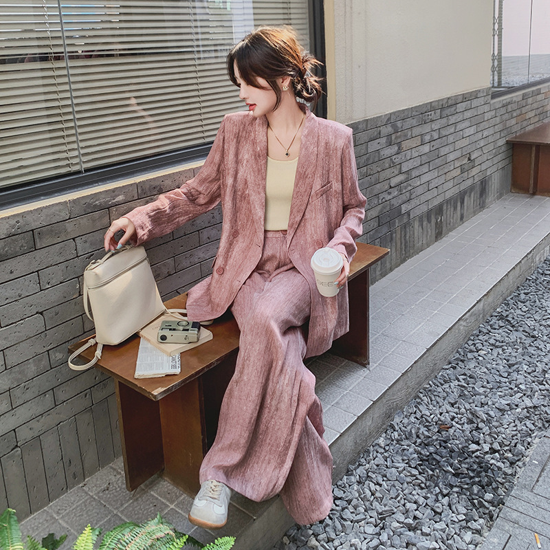 Real Pat Pink Suit suit Women's Early Autumn Commuter Career Wear High-Level Elegance Casual Wide-Leg Pants Two-Piece Set Real Pat Pink Suit suit Women's Early Autumn Commuter Career Wear High-Level Elegance Casual Wide-Leg Pants Two-Piece Set
