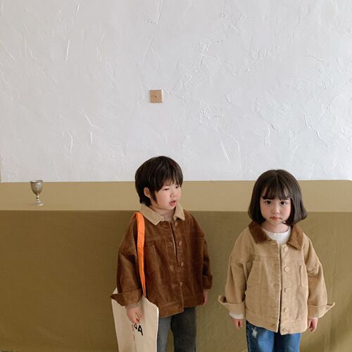 Korean children's clothing children's corduroy cotton jacket boys and girls spring and autumn baby top jacket loose Korean style bump collar
