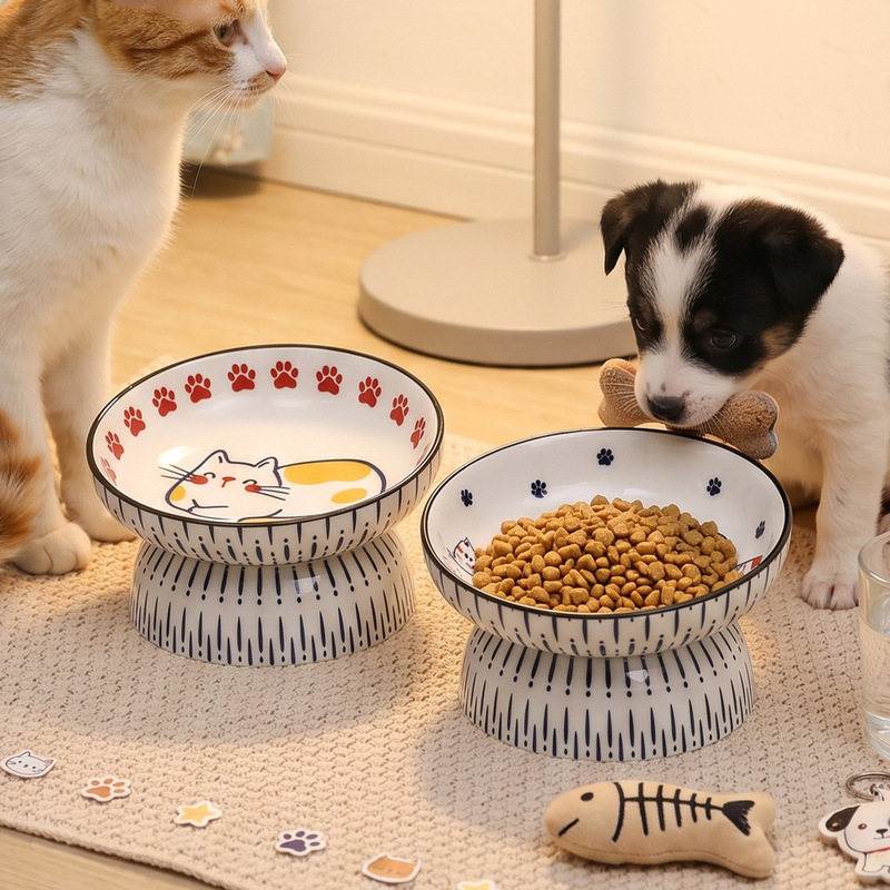 High-Legged Ceramic Cat Bowl, Cervical Vertebra Protection, Large Capacity Pet Food Bowl, Anti-Black Chin, Dual-Purpose Food Bowl for Cats to Drink Water and Feed High-Legged Ceramic Cat Bowl, Cervical Vertebra Protection, Large Capacity Pet Food Bowl, Anti-Black Chin, Dual-Purpose Food Bowl for Cats to Drink Water and Feed