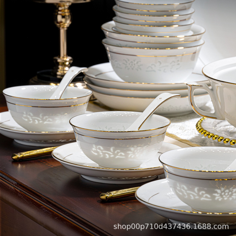 Jingdezhen Exquisite Porcelain Bowl and Plate Set for Home Use, High-Temperature White Porcelain Bowls, Plates, Chopsticks, Dishes, Housewarming Tableware, Wholesale Gifts Jingdezhen Exquisite Porcelain Bowl and Plate Set for Home Use, High-Temperature White Porcelain Bowls, Plates, Chopsticks, Dishes, Housewarming Tableware, Wholesale Gifts