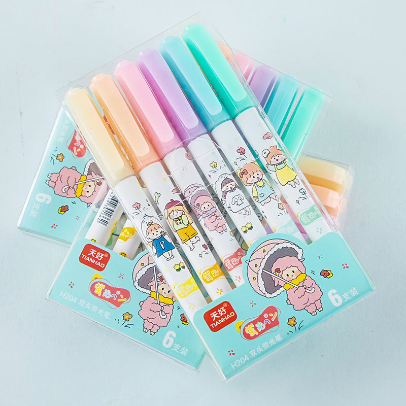 H204 de doble cabeza resaltador de dibujos animados diario pluma estudiante de la escuela primaria marcador incorrecto examen pregunta marcador regalo creativo