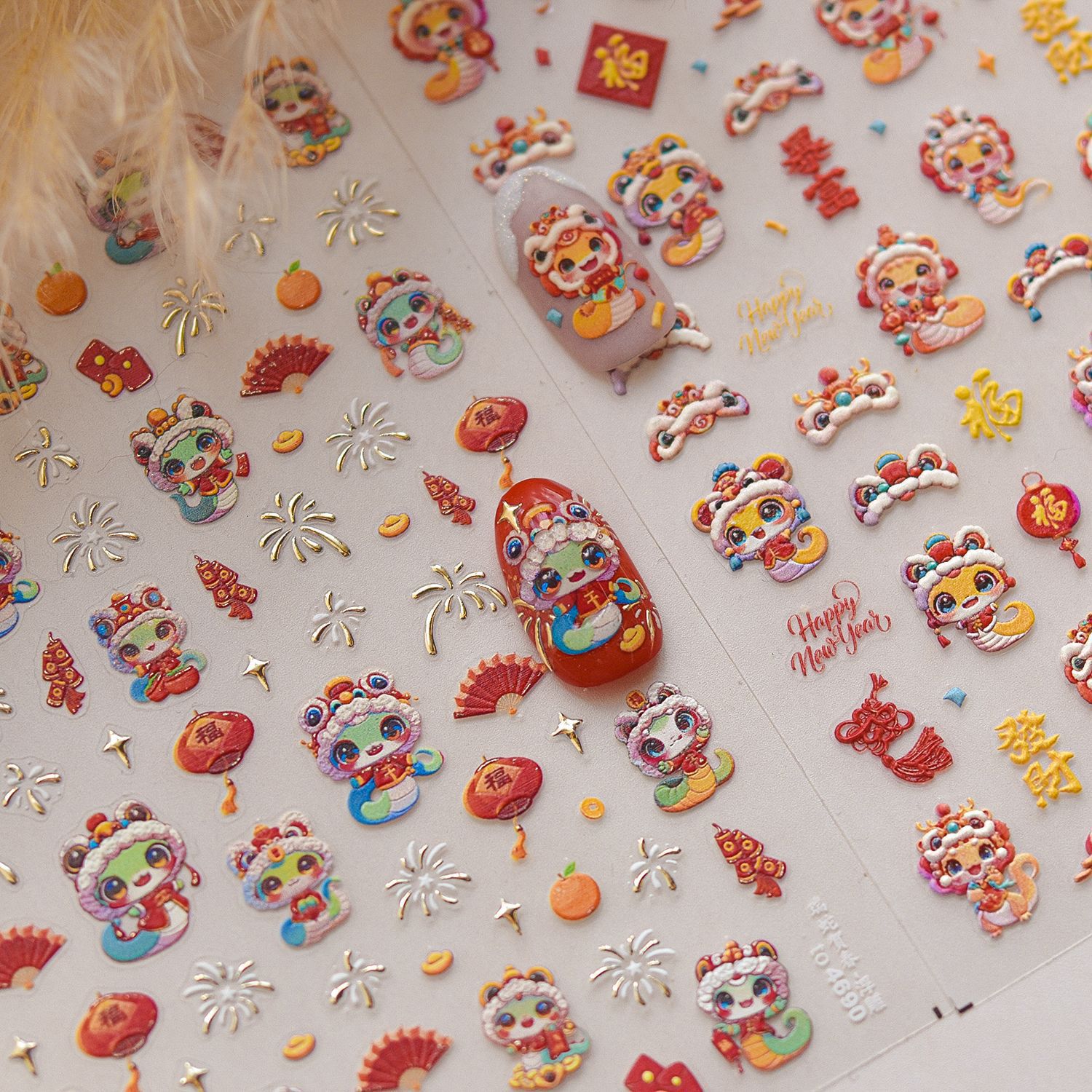 Nuevos pegatinas de uñas en relieve papelería pegatinas de uñas retro Rui Serpente He Chun pegatinas de uñas Año Nuevo del Festival de Primavera 2025