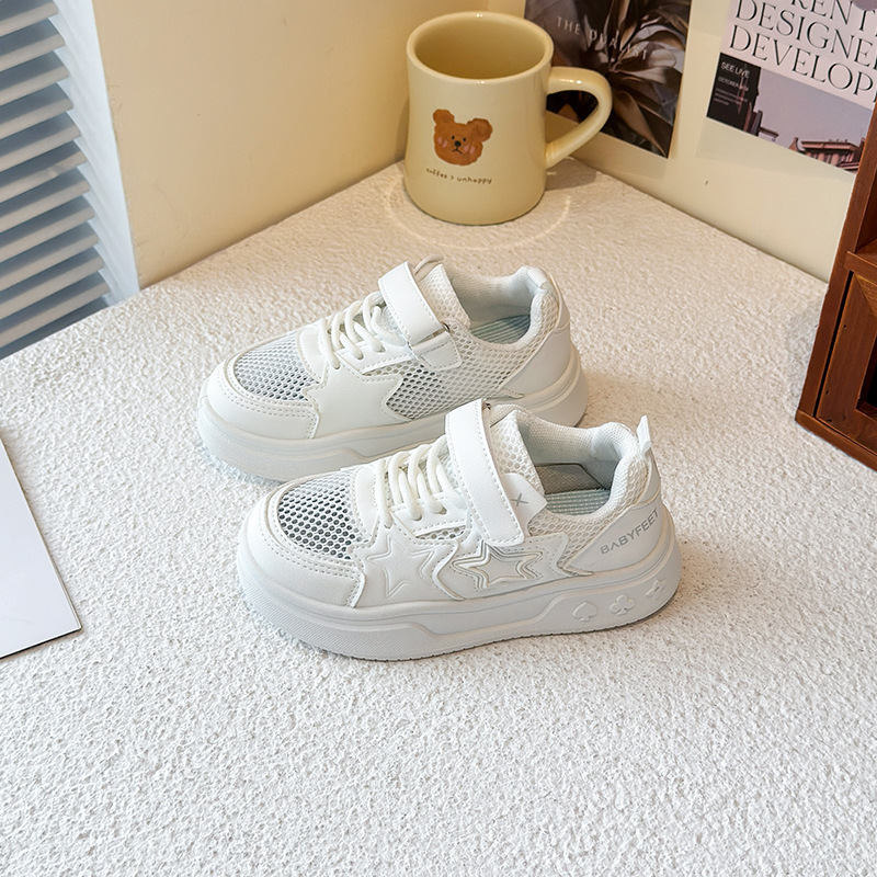 Calzado deportivo para niñas, primavera 2025, nuevos zapatos para niños, zapatos blancos, zapatos casuales para niños, zapatillas de deporte estrella de suela suave