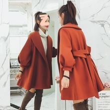 冬季韩版中长款毛呢风衣外套秋冬装矮小个子灯笼袖修身呢子大衣女
