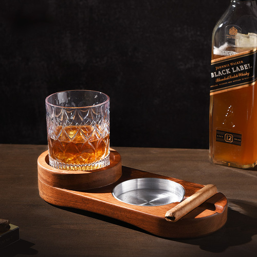Creative wooden bar and restaurant ashtray and whiskey glass holder, two-in-one glass stand and glass storage box
