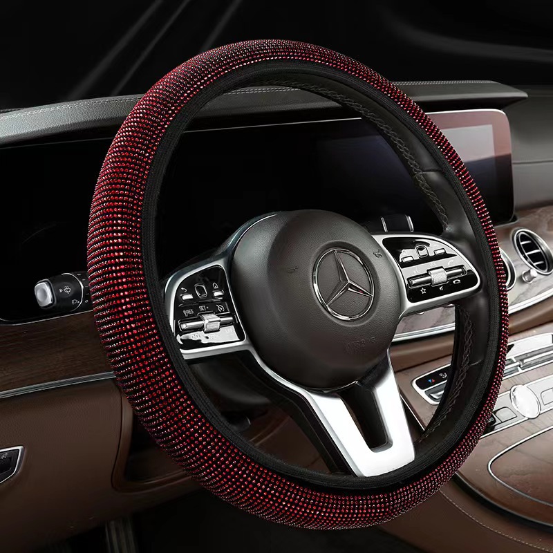 Car Steering Wheel Protective Cover, Universal Rhinestone-Encrusted Steering Wheel Cover, Elastic, No Inner Ring, Fully Covered with Rhinestones, Car Handle Cover