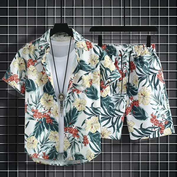 Beach Men's Swimwear Versatile Floral Shirt Men's Short-Sleeve Ins Hawaiian Vacation Trendy Loose Beach Shorts