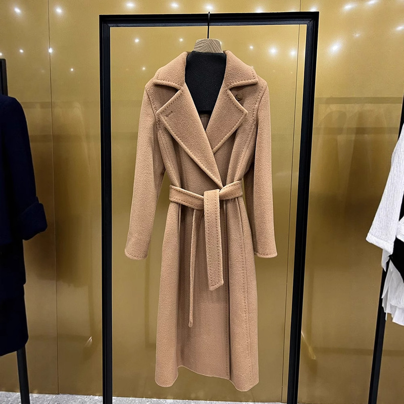 M's Classic Manuela Water Ripple Cashmere Camel Wool Mid-Length Camel Coat Climaxmaracas