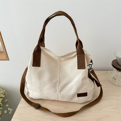 Canvas tote bag 2024 new fashion simple single-shoulder bag casual large capacity crossbody bag commuting crossbody bag
