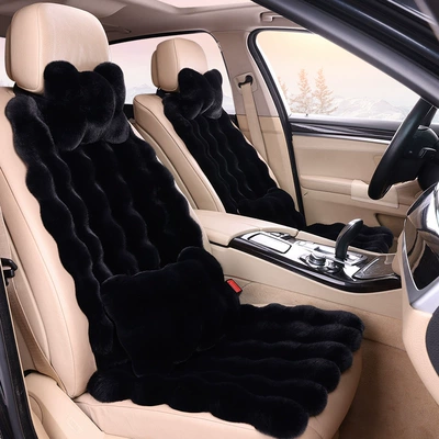 Seat cushion, seat cover Non-Shedding Car Seat Cushion Seat - pure-black-1-single-seat-1-backrest-1-neck-pillow-1-waist-pillow-bubble-plush