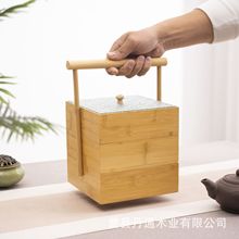 新中式木質多層提盒復古手提便攜送餐點心餐盒茶葉茶餅包裝禮品盒