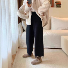 黑色小个子针织阔腿裤女2024秋冬高腰撞色宽松百搭软糯休闲九分裤