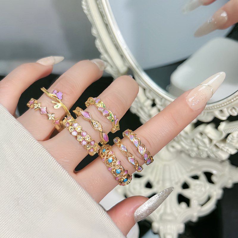 5g Weight Rings Classification 1 Piece Quantity Holiday, Daily Occasion Copper Material Flower Pattern All Seasons Season Women's Gender Enamel Design Vacation, Simple Style Style Wholesale Jewelry Vacation Simple Style Flower Copper Enamel Rings 3
