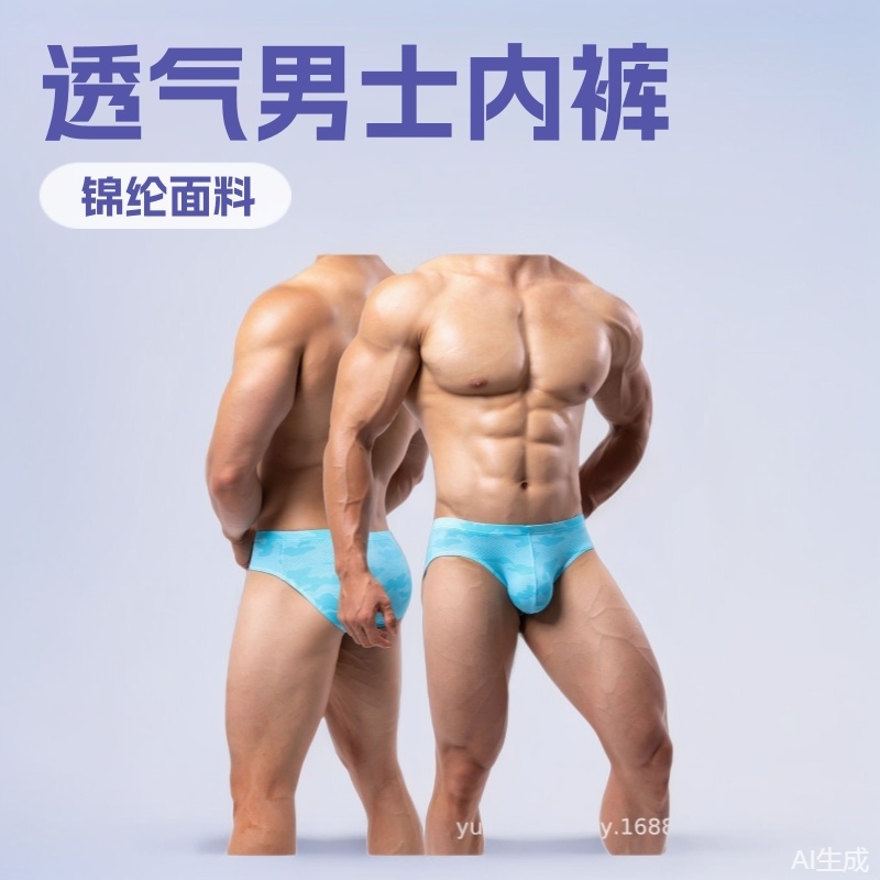 European Size Export Men's Underwear, Sports Men's Sexy Breathable Mesh Printed Briefs Wholesale Export 9102