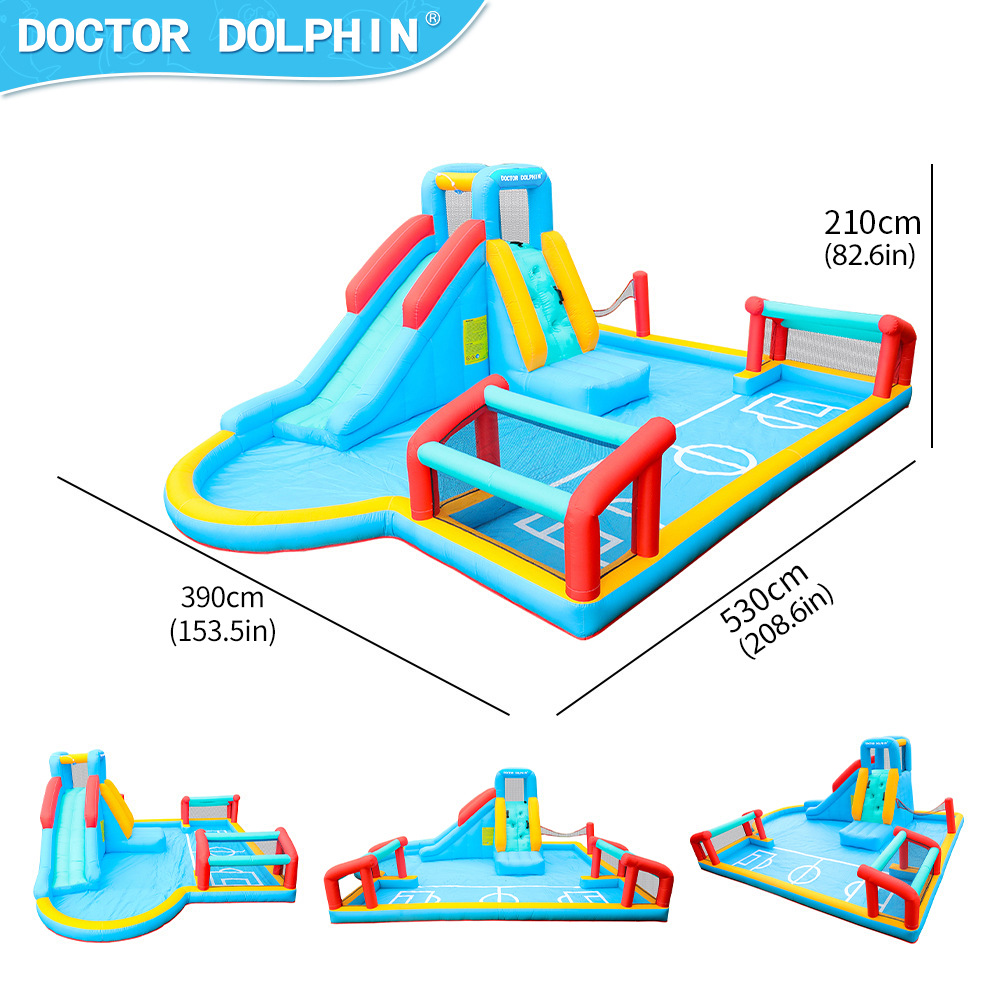 Doctorado en delfines | Castillo inflable para interiores, pequeño castillo inflable acuático para niños, tobogán inflable y trampolín combinados para el hogar