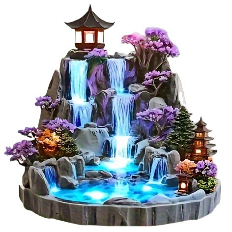 Decoración de mesa acrílica plana 2D montaña falsa decoración de agua corriente fuente sala de estar rueda de agua circular sala de estar pendulum de mesa