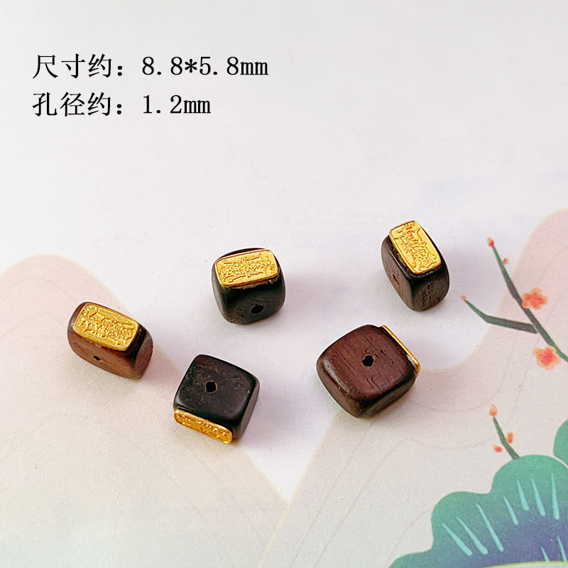 Wholesale 925 Silver Gold-Plated Inlaid Agarwood Waist Beads Barrel Beads Accessories Wenwan Bracelet Spacer Beads Accessories Handmade DIY