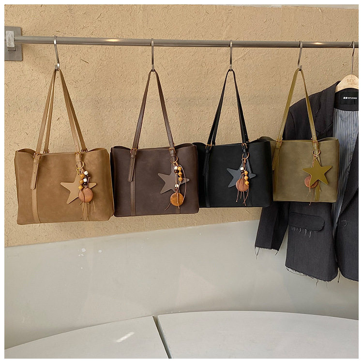 Túi tote nữ cỡ lớn dáng shopping, quai đôi đeo vai, có ngăn khóa kéo, phong cách tối giản — Màu cà phê Không có mặt dây chuyền, Màu nâu không có mặt dây chuyền, Màu xanh lá cây không có mặt dây chuyền, Đen không có mặt dây chuyền chi tiết 1