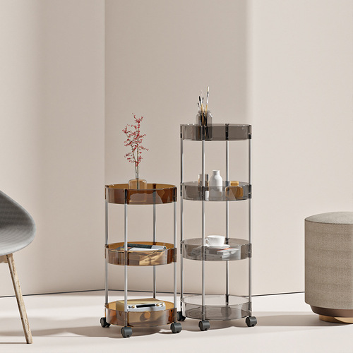 Overflow round kitchen rack floor-standing washbasin storage rack bathroom multi-layer removable wheeled trolley