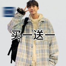 国潮新中式外套薄款小香风外套女装秋冬潮牌欧美格子夹克大码男装