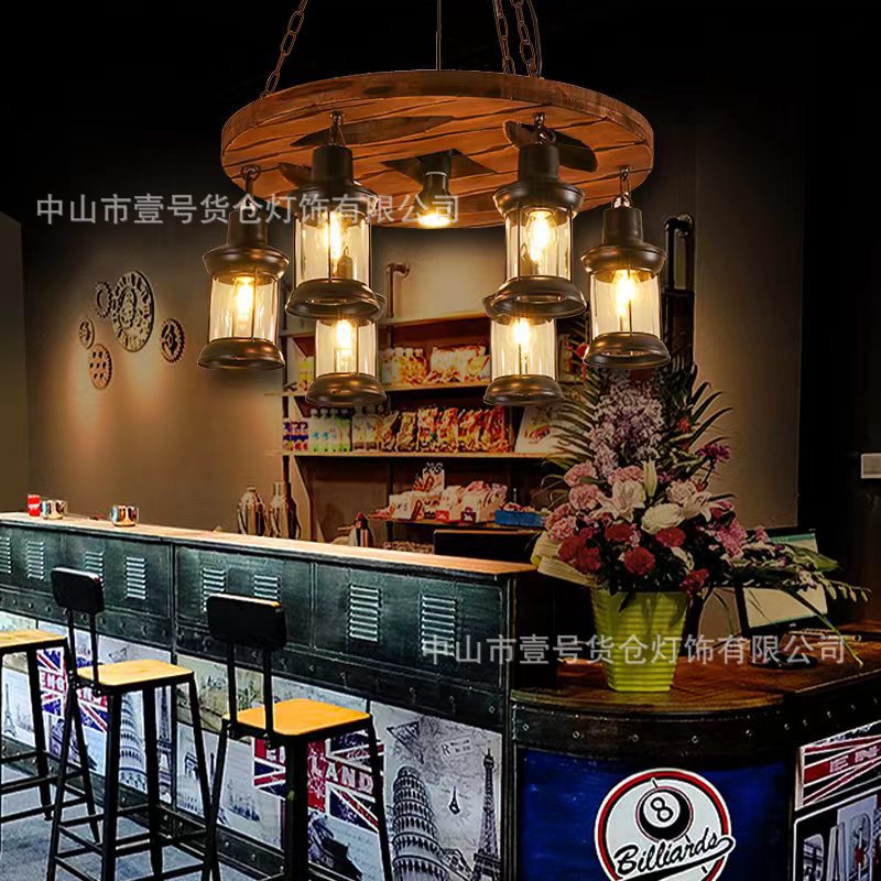 复古工业风吊灯美式漫咖啡餐厅酒吧吧台美发店LOFT创意个性实木灯-阿里巴巴