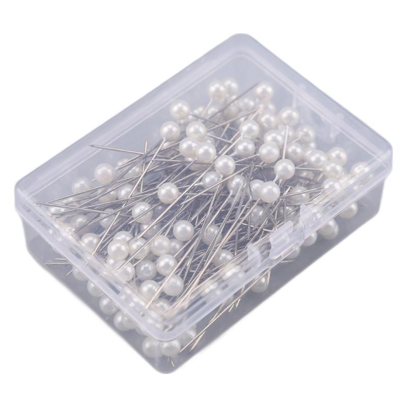 6*65 mm100 accesorios en caja, aguja decorativa fija, aguja perlada brillante, aguja perlada blanca