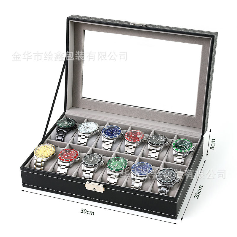 Caja de reloj Venta al por mayor Caja de accesorios de almacenamiento de relojes de alta gama Reloj de cuero spot Caja de exhibición de almacenamiento de ventana transparente