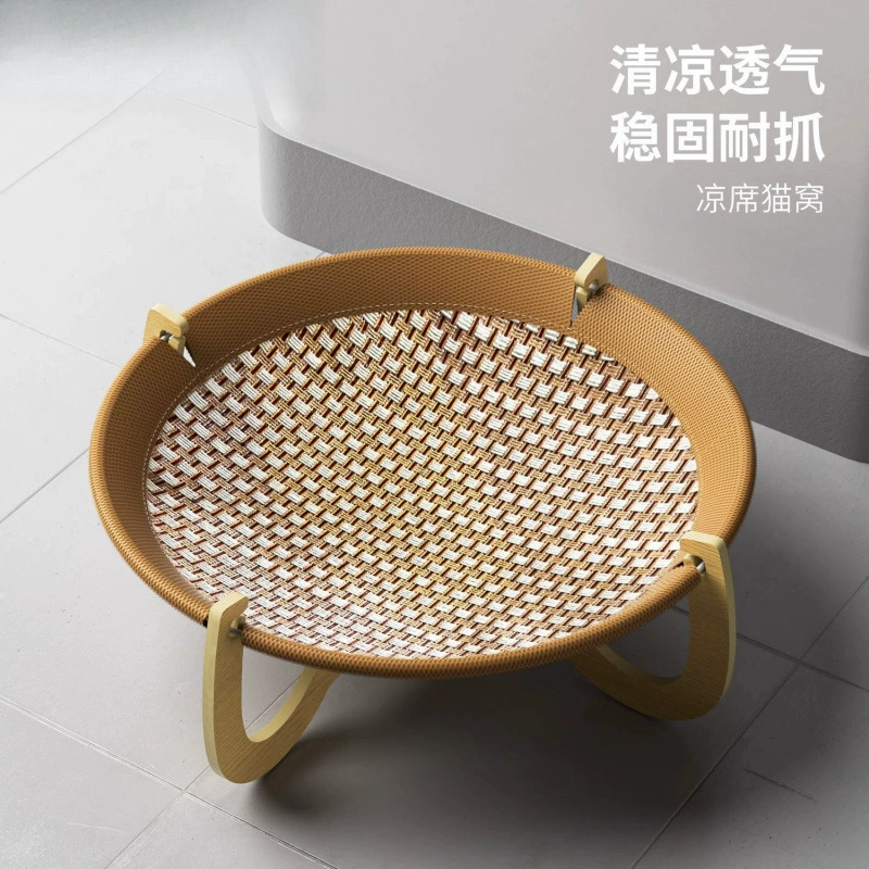 Кошачий коврик из ротанга, гнездо для кошек, универсальная кровать для кошек на все сезоны, съемный и моющийся летний гамак, летние спальные принадлежности для домашних животных